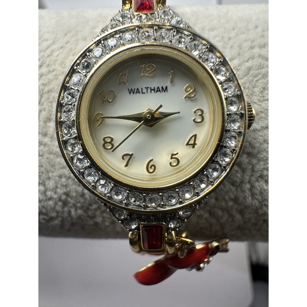 Waltham WR006 Ladies MOP Watch New Battery 21MM‎ 7.5" Gold Tone Charm A62